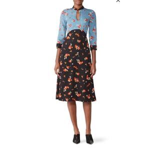 Vilshenko Michaela satin silky dress mixed print blue black floral fall 6